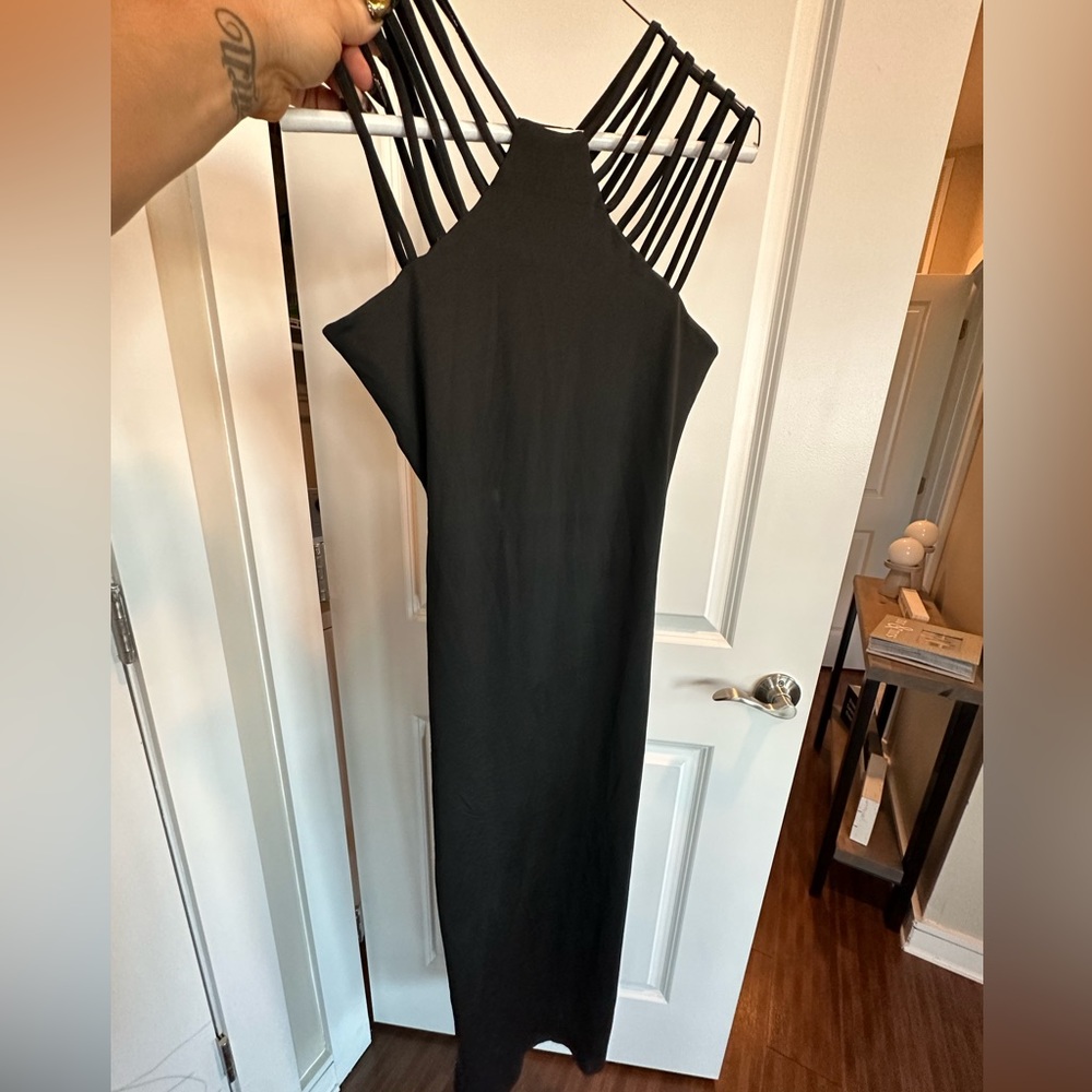 Brand, new, black, formal beaded at the top with rhinestones, shoes included